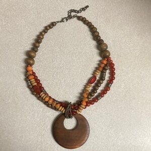 Wood and beaded multilayer necklace